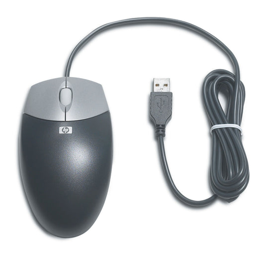 HP SILVER/CARBON USB WIRED OPTICAL 3-BUTTON SCROLL WHEEL MOUSE
